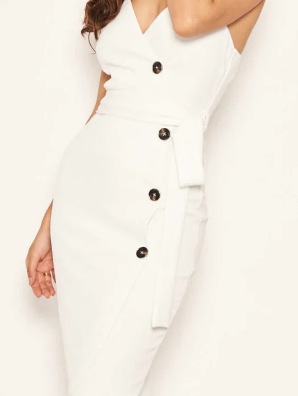 AX Paris White Midi Wrap Dress with Contrast Buttons
